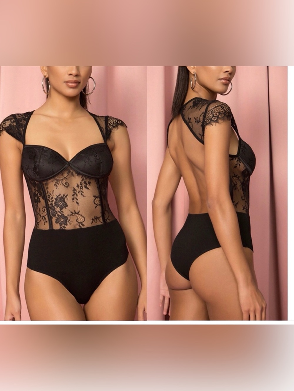 Superdown Gisela Lace Bodysuit in Black sz Small S